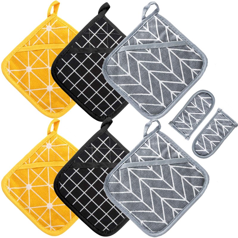 Win Change Heat Resistant Potholders Hot Pads6 Kitchen Pot Holders Set with 2 Pan Hot Handle Holders Trivet for Cooking and Bakingwith Recycled Infill Terrycloth LiningMixed8 Piece