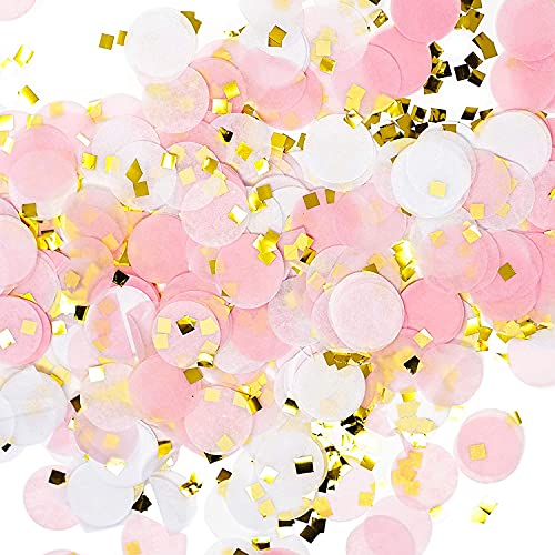 Confetti! Premium 1-inch Round Tissue Paper Party Table Confetti - 10/15 Grams (Pink, White, Gold Mylar Flakes) - Image 3