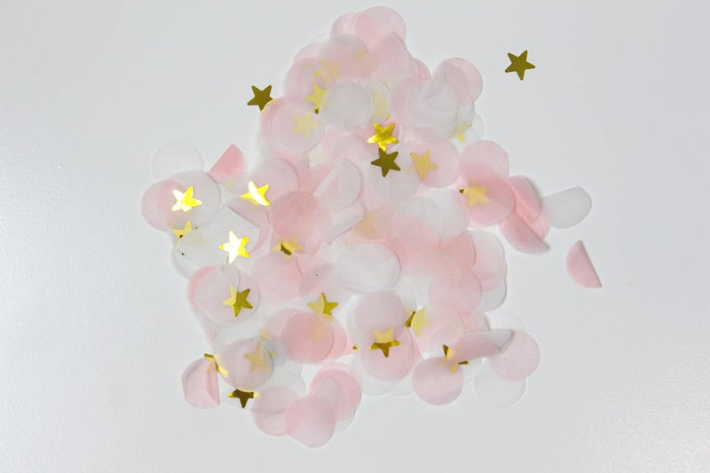 Confetti! Premium 1-inch Round Tissue Paper Party Table Confetti - 10/15 Grams (Pink, White, Gold Mylar Flakes) - Image 2