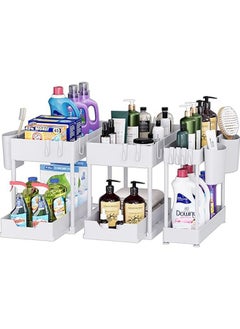 Arabest 3 Pack Under Sink Storage and Organizer, 2-Tier Kitchen Cabinet Under Sink Organizers Under Shelf Bathroom Storage Sink Stand Rack for Kitchen Laundry Countertop -White  - Image 1