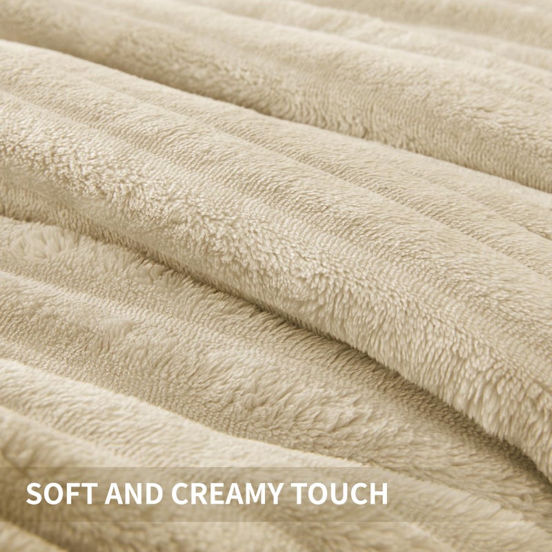 Andency Fleece King Comforter Set  3 Pieces Beige Comforter Set for King Size Bed  Soft Warm Fluffy Fuzzy Cream Bedding Set for Winter (1 Comforter & 2 Pillowcases) - Image 4