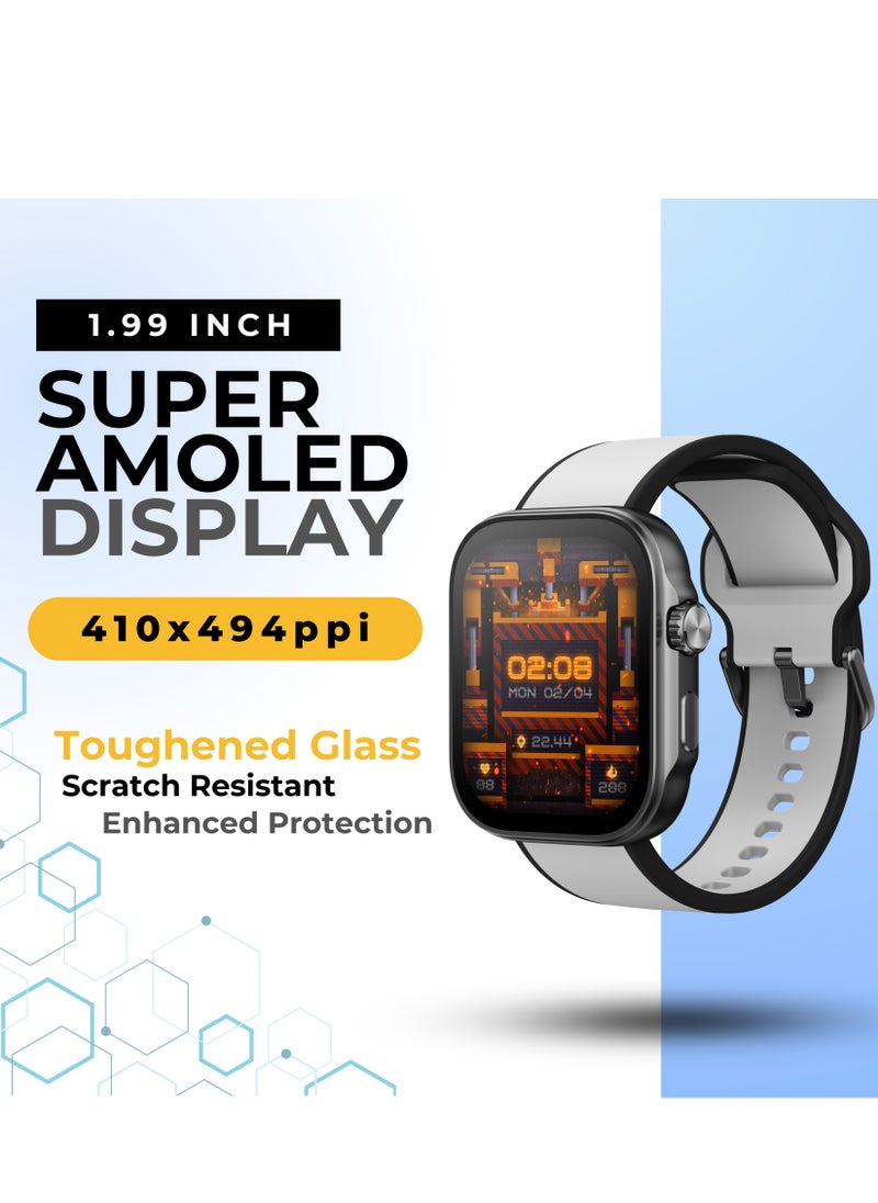 GRABIT - G-SWANK Smartwatch AMOLED Display & Bluetooth Calling features a 1.99” Super AMOLED display, Bluetooth calling, and an AI voice assistant for seamless connectivity. With 100+ sport modes, heart rate tracking, and women’s health monitoring, it’s perfect for fitness and daily use. A 350mAh battery offers 35-day standby, while the 3ATM water-resistant aluminum body ensures durability. Compatible with iPhone, Samsung, OnePlus, Xiaomi, Huawei, Google Pixel, and more. - Image 1