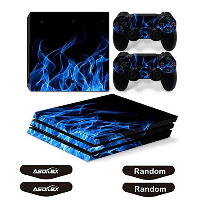Asokex Ps4 Pro Stickers Full Body Vinyl Skin Decal Cover For Playstation 4 Pro Console Controllers (With 4Pcs Led Lightbar Stickers)(Ps4 Pro Console (Blue Fire)) - Image 3