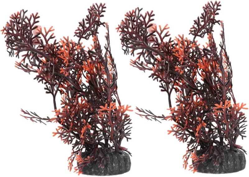 SHOWERORO 2pcs 3D Aquatic Plants Artificial Plastic Water Grass Brownish Orange Color Aquarium Decor Underwater Ornaments for Fish Tank Decoration - Image 1