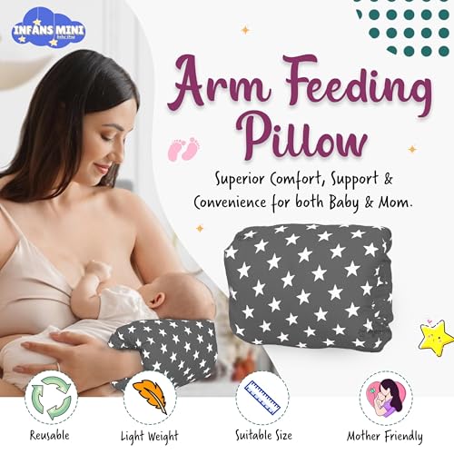 Infans Mini Nursing Arm Pillow, Breast Feeding Pillows for Mother, Bottle Feeding Pillows for Babies Suitable for Travel (Star Grey) - Image 2
