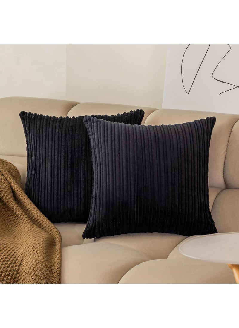 K KEVIN TEXTILE Kevin Textile Pack of 2 Corduroy Soft Soild Decorative Square Throw Pillow Covers Set Cushion Cases Pillowcases for Christmas Sofa Bedroom Car 26 x 26 Inch 66 x 66 Cm Black  - Image 1