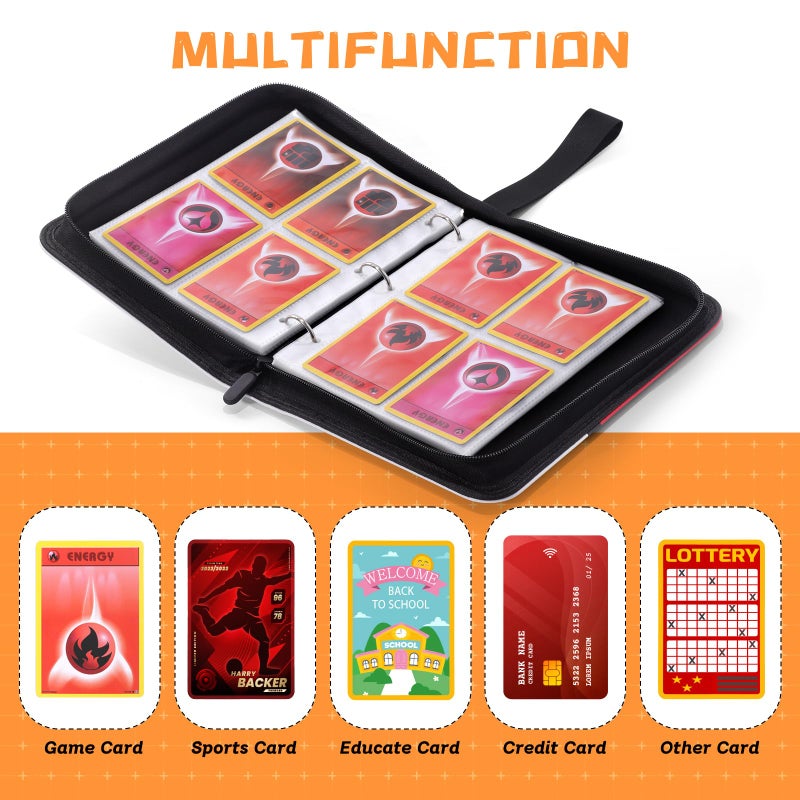 FAMOMI Card Binder 4-Pocket, Trading Card Collector with 50 Removable Sleeves, 400 Cards Pocket Portable Album Holder Book(Red) - Image 4