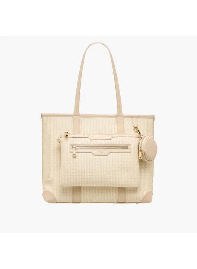 MISSY Women Monogram Print Tote Bag with Double Handle and Detachable Pouch