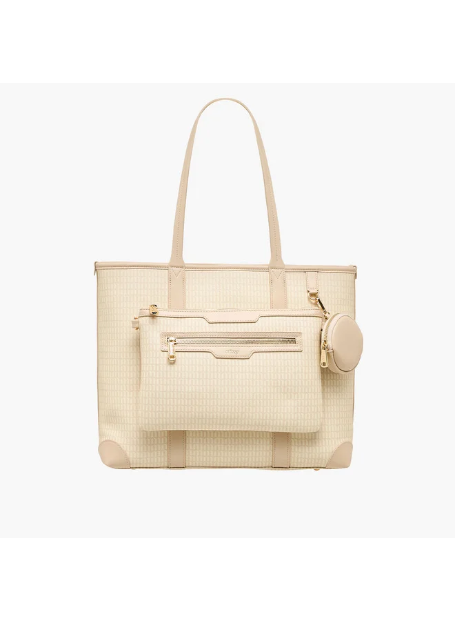 MISSY Women Monogram Print Tote Bag with Double Handle and Detachable Pouch