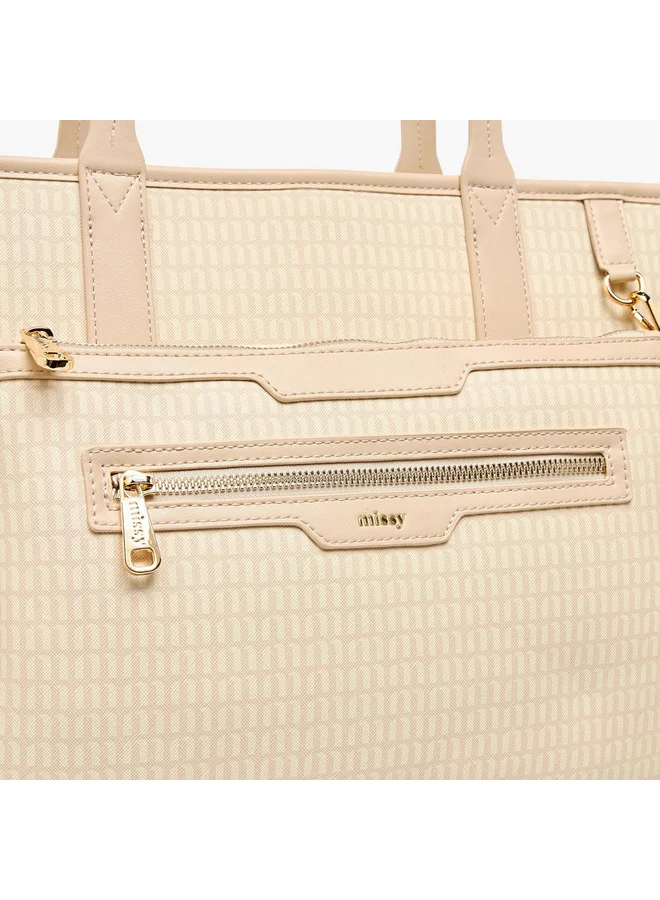 MISSY Women Monogram Print Tote Bag with Double Handle and Detachable Pouch
