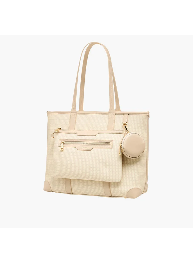 MISSY Women Monogram Print Tote Bag with Double Handle and Detachable Pouch