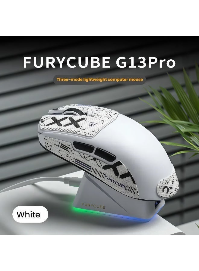 FURYCUBE G13Pro Lightweight Wireless Gaming Mouse with RGB Charging Dock, Tri-Mode 2.4G/USB-C Wired/BT, 22K DPI, PAW3311 Optical Sensor, HUYU Switch, 5 Programmable Keys for PC/Mac (Black & Sticker) - Image 1