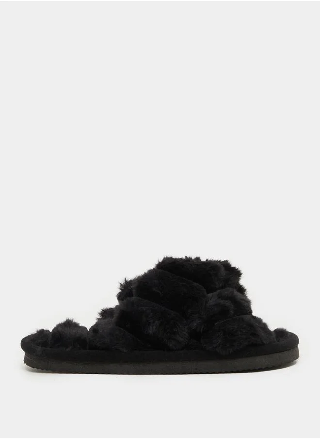 Styli Textured Fluffy Bedroom Slippers