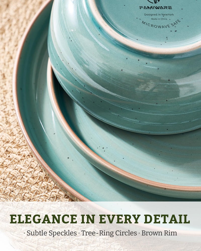 Famiware Meteor Plates and Bowls Sets for 4, 12 Pieces Dinnerware Sets, Microwave and Dishwasher Safe Dishes Set, Peacock Green - Image 4
