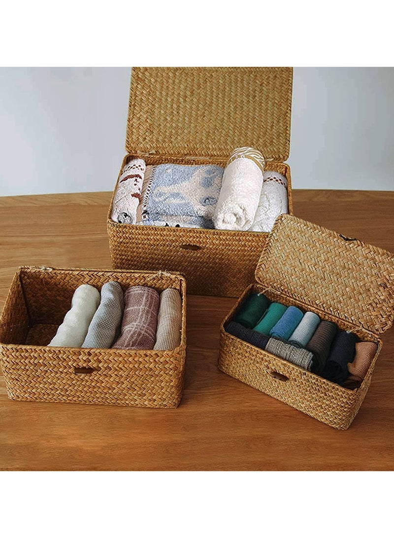 LINGWEI Seaweed Baskets with Lid 3pcs Woven Seagrass Baskets Brown  - Image 3