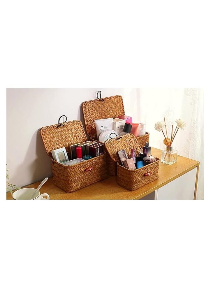 LINGWEI Seaweed Baskets with Lid 3pcs Woven Seagrass Baskets Brown  - Image 5