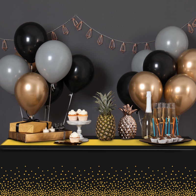 MASHAN 6Pcs Black and Gold Tablecloth Party Decorations Plastic Black Table Cloth Printed Gold Table Runner Disposable Rectangle Table Cover for Birthday Retirement Anniversary Graduation Party 54 x108 Inch - Image 5