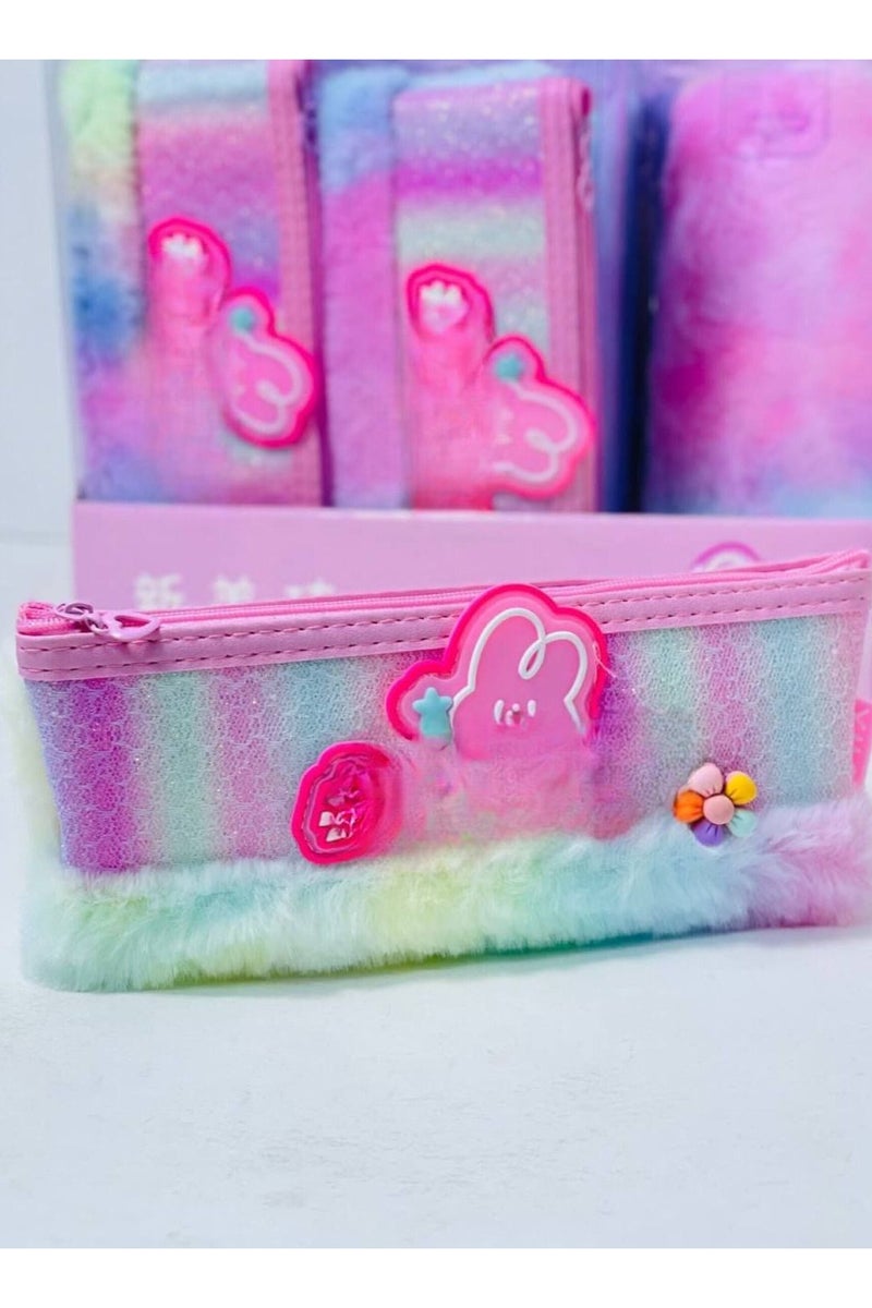 مقلمة حافظة اقلام   الخامة الفرو في القماش  المطرز  1 سوسته بالألوان المختلفة - Image 1