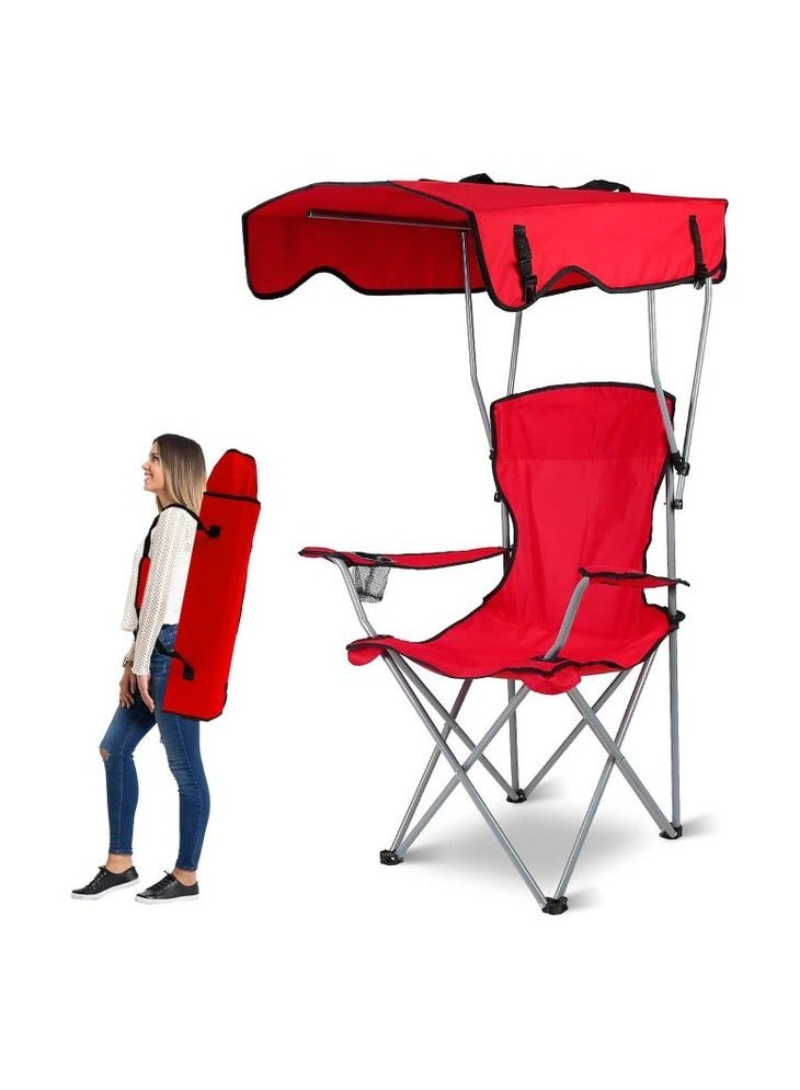 كراسي تخييم كرسي مظلة شاطئ قابل للطي، كرسي مظلة للتخييم عالي التحمل للحماية من أشعة الشمس مع حامل أكواب - Image 1