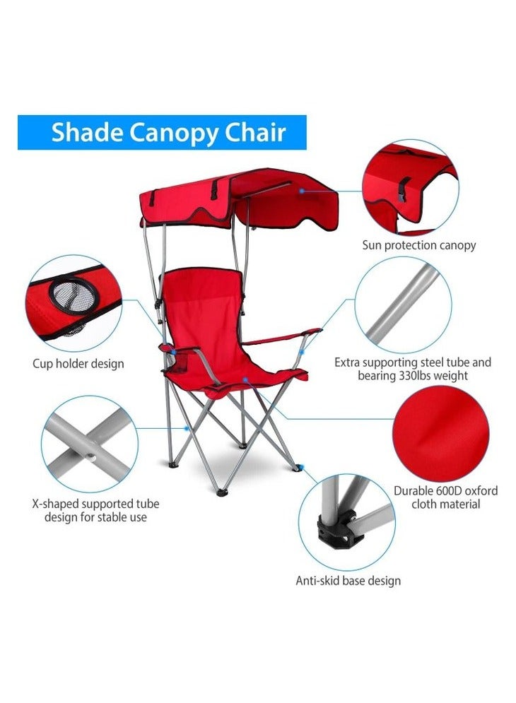 كراسي تخييم كرسي مظلة شاطئ قابل للطي، كرسي مظلة للتخييم عالي التحمل للحماية من أشعة الشمس مع حامل أكواب - Image 3