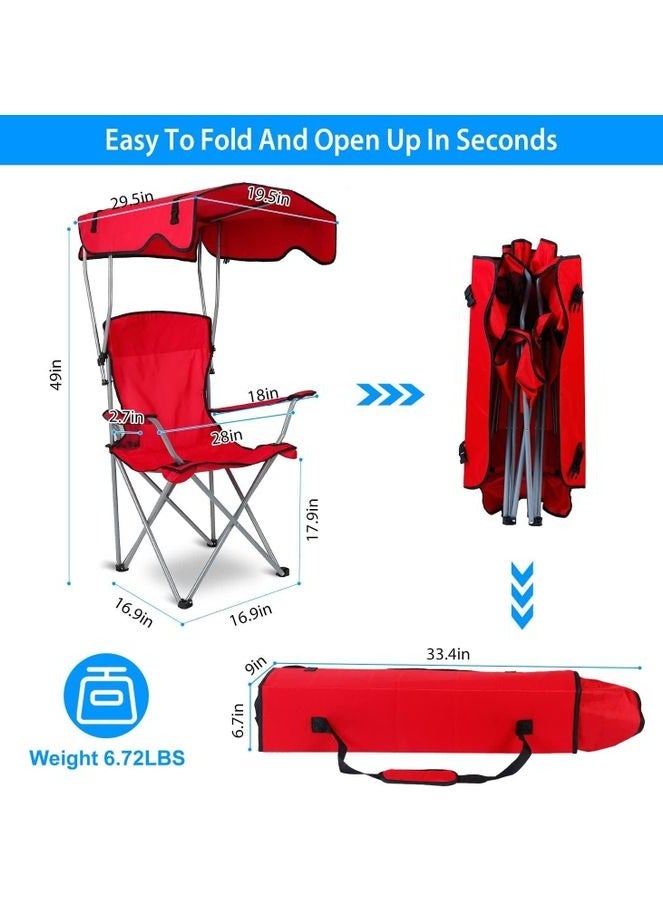 كراسي تخييم كرسي مظلة شاطئ قابل للطي، كرسي مظلة للتخييم عالي التحمل للحماية من أشعة الشمس مع حامل أكواب - Image 2
