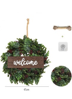Y&D Welcome Sign with Wreaths Rustic Front Door Decor Wood Hanging Artificial Eucalyptus Farmhouse Porch Decorations for Home Wedding Gift 