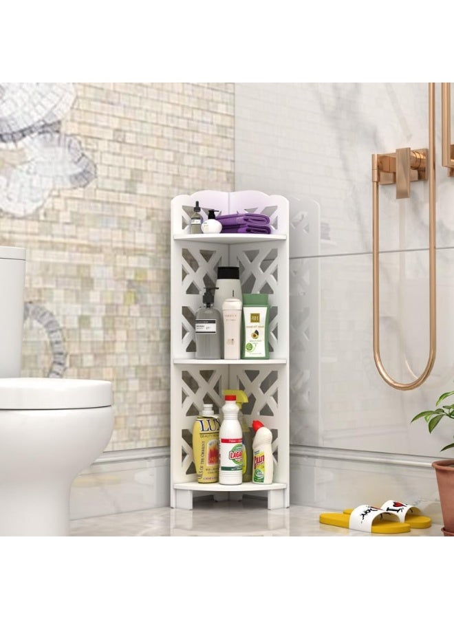 HOME TASTE Multipurpose Corner Shelf Stand – 3/4 Tier White Storage Rack for Living Room, Bathroom & Bedroom – Space-Saving Small Corner Table for Home Decor & Organization - Image 1