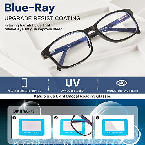 Kafirlo Bifocal Reading Glasses Women Men Clear Upper Blue Light Blocking Computer Readers No Line Wide Frame Bluelight Progressive Transition Driving Eyeglass Ultralight Stylish Designer Eyewear 1.50 - Image 4