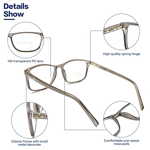 Kafirlo Bifocal Reading Glasses Women Men Clear Upper Blue Light Blocking Computer Readers No Line Wide Frame Bluelight Progressive Transition Driving Eyeglass Ultralight Stylish Designer Eyewear 1.50 - Image 2