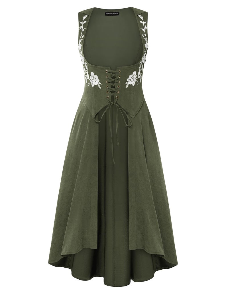 Scarlet Darkness Renaissance Hood Dress for Women Medieval Costume Underbust Pirate Dresses with Pockets Olive Green L - Image 1