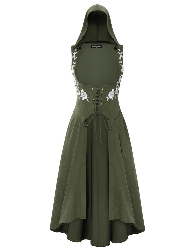 Scarlet Darkness Renaissance Hood Dress for Women Medieval Costume Underbust Pirate Dresses with Pockets Olive Green L - Image 2