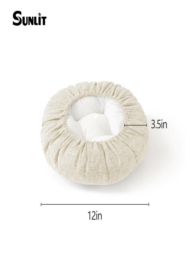 Sunlit Bar Stool Covers - Set of 2 Round Bar Stool Seat Covers, Soft and Cushioned Bar Chair Covers, Easy to Install and Wash, Cover Only, 12 Inch Diameter, Beige - Image 5