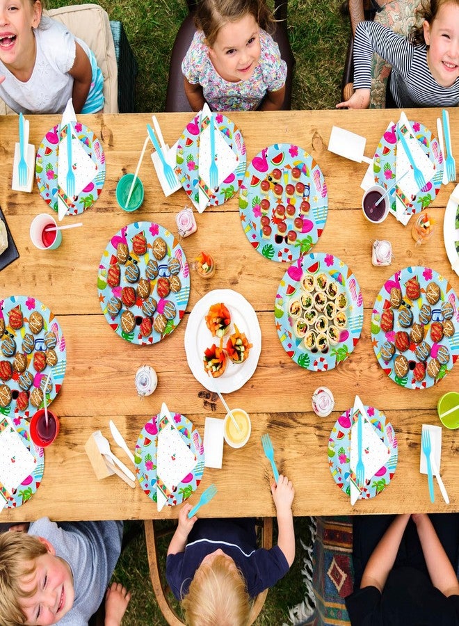 Skybooly 180 Pcs Summer Pool Party Paper Plates and Forks Pool Party Supplies 9'' Disposable Plates 7'' Paper Snack Plates Plastic Forks for Kids Birthday Hawaiian Beach Party Decorations, Serves 60 - Image 5