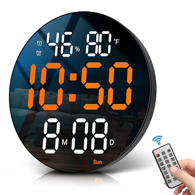 CRAZYABBS Digital Wall Clock Large Display Digital Clock Led Wall Clock Electronic Wall Clock with Temperature Large Display Calendar Day Clock for Bedroom Office - Image 1