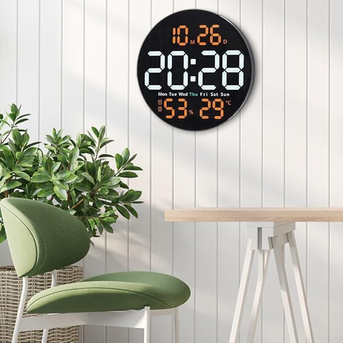CRAZYABBS Digital Wall Clock Large Display Digital Clock Led Wall Clock Electronic Wall Clock with Temperature Large Display Calendar Day Clock for Bedroom Office - Image 3