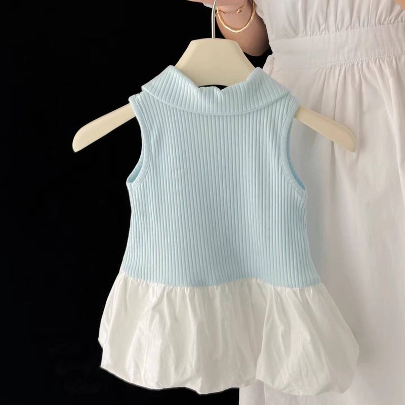 Korean Style Girls 2026 Summer Ice Silk Patchwork Flower Bud Dress - Image 2