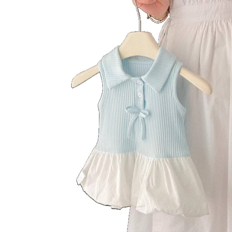 Korean Style Girls 2026 Summer Ice Silk Patchwork Flower Bud Dress - Image 5