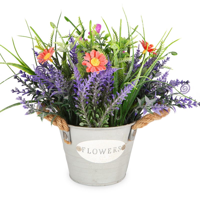 MIXROSE Fake Plants Purple Lavender Flowers Fake Grass with Pot Party Decorations 10" Tall Faux Artificial Plant Aesthetic for Home Office Patio Coffee Table Farmhouse Bedroom Bathroom Decor - Image 1