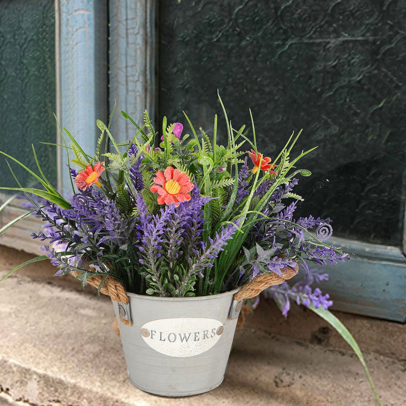MIXROSE Fake Plants Purple Lavender Flowers Fake Grass with Pot Party Decorations 10" Tall Faux Artificial Plant Aesthetic for Home Office Patio Coffee Table Farmhouse Bedroom Bathroom Decor - Image 3