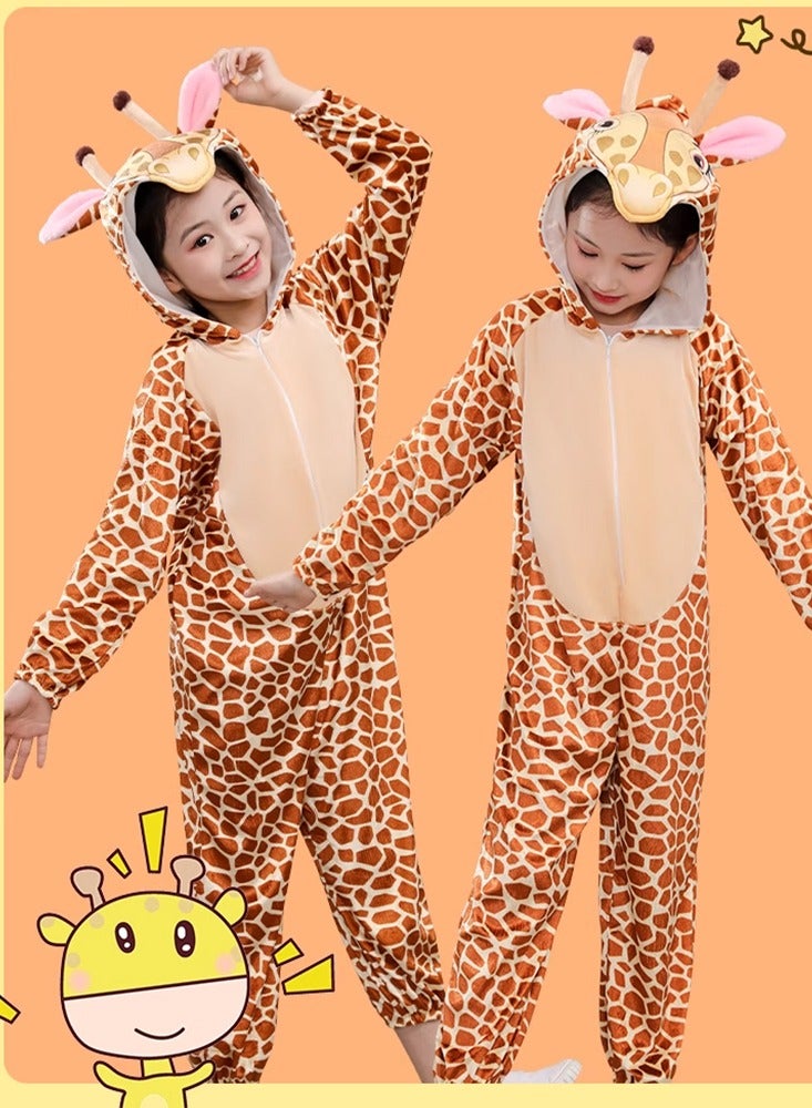 ليانغ سان تشي زي زرافة بغطاء رأس للأطفال - بذلة حيوان لطيفة برقبة طويلة، زي أداء للأطفال مناسب للمسرح، الهالوين، التنكر والتنكر - Image 3