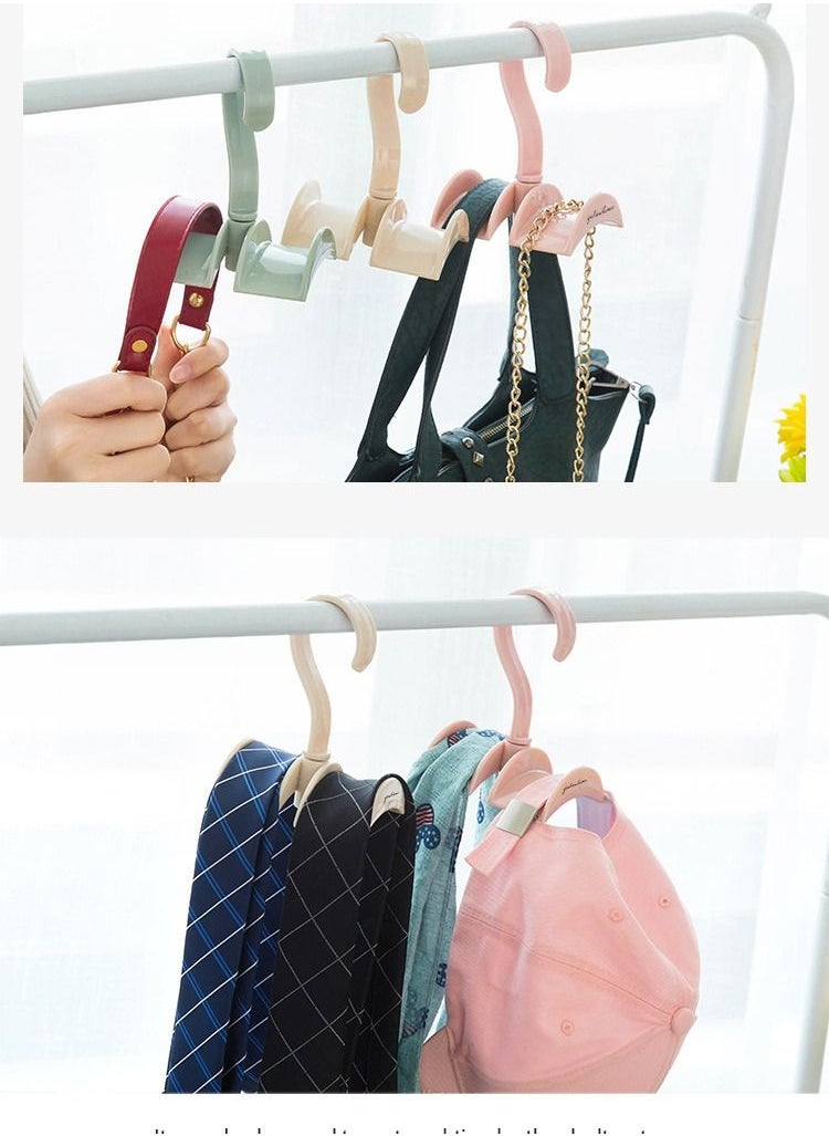 fashionhome - Sticky Wall Mounted Hanger Hook Holder Assorted Color Rotating Wardrobe Bag Hanger - Image 1