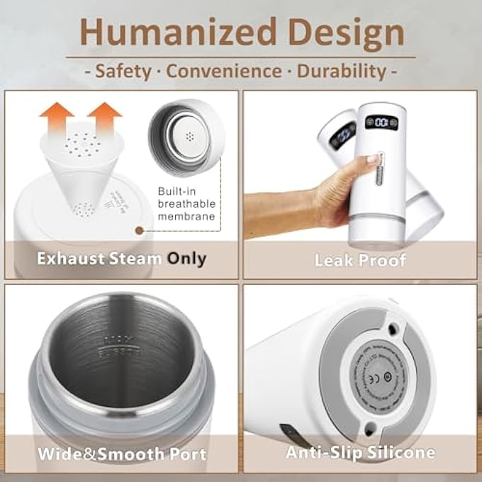 يمي غلاية كهربائية محمولة للسفر، غلاية ماء ساخن صغيرة للشاي، قهوة، حليب حليب 350 مل، سخان ماء صغير من الفولاذ المقاوم للصدأ مع 4 درجات حرارة قابلة للتعديل، أبق دافئا، أوتوماتيكي مغلق لرحلة المكتب، سيارة مكتب - Image 5