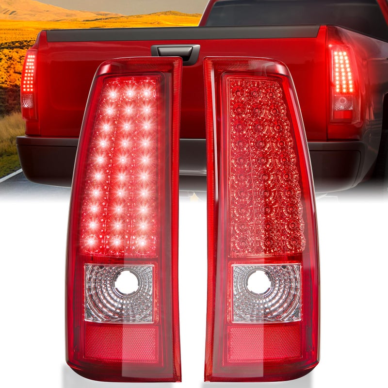 SPBREW LED Tail Lights Assembly Fit for Chevy Silverado 1999 2000 2001 2002, Tail Lights Compatible for 99-02 Silverado 1999-2007 GMC Sierra Classic, Clear Tail Lights Truck Rear Lamp Red 1 Pair - Image 1