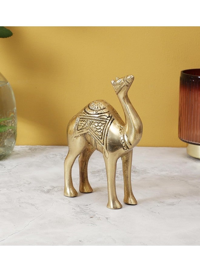 Two Moustaches Brass Camel Showpiece, Showpiece for Home Decor, Antique White, Pack of 1 - Image 1
