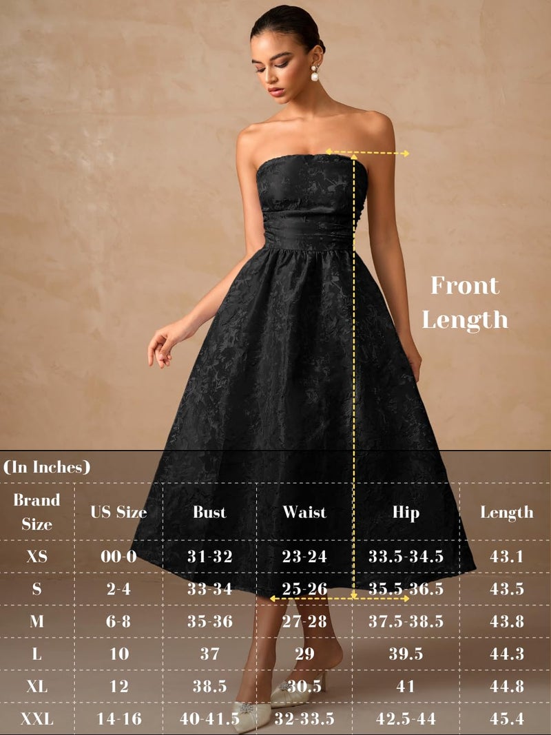 ShawGobow Strapless Corset Dress,Jacquard Formal Midi Dresses for Women,Wedding Guest Cocktail Party Outfits Black Large - Image 2