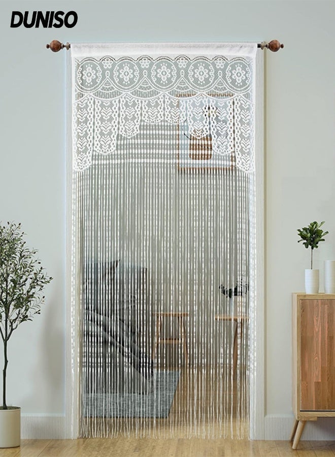DUNISO Door String Curtain, Boho Doorway Window Curtains for Wall Divider, Cute Strip Tassel Curtain for Wedding, Coffee House, Restaurant Parts,White (1m*2m) - Image 1