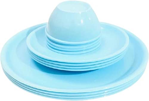 AWICKTIK Microwave Safe Unbreakable Big Plates Set of 3 Small Plates Set of 3 6 Pcs Katori Blue Set of 12 Plastic - Image 1