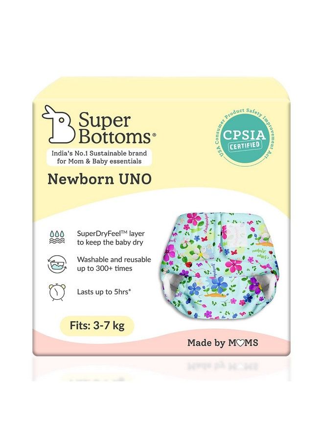 Superbottoms Newborn Uno Pack Of 2 (1 Shell+1 Insert) Washable & Reusable Waterproof Adjustable Cloth Diaper For Babies Diaper With Prefold Style Pad (Periwinkle) - Image 2
