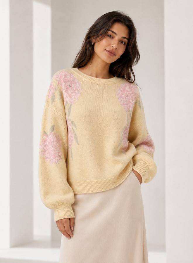 Take Two Floral Knit Crew Neck Sweater - Image 1