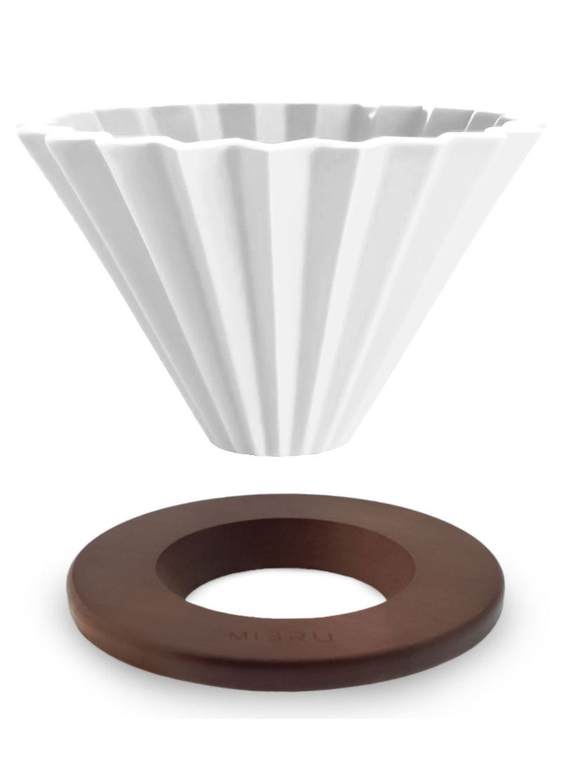 MIBRU Ceramic Coffee Dripper Origami Style Cone Filter Cup Reusable Pour Over Cafe Dripper for Home Office Restaurants 1 To 4 Cups white 